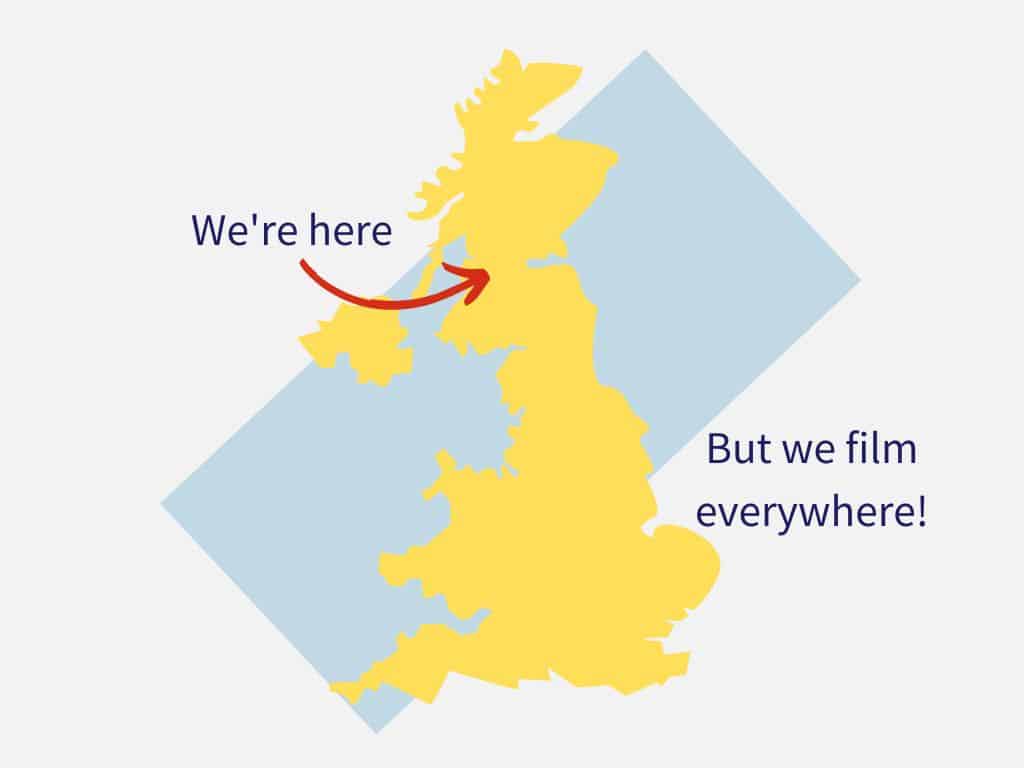 Map of the Uk showing where we film.